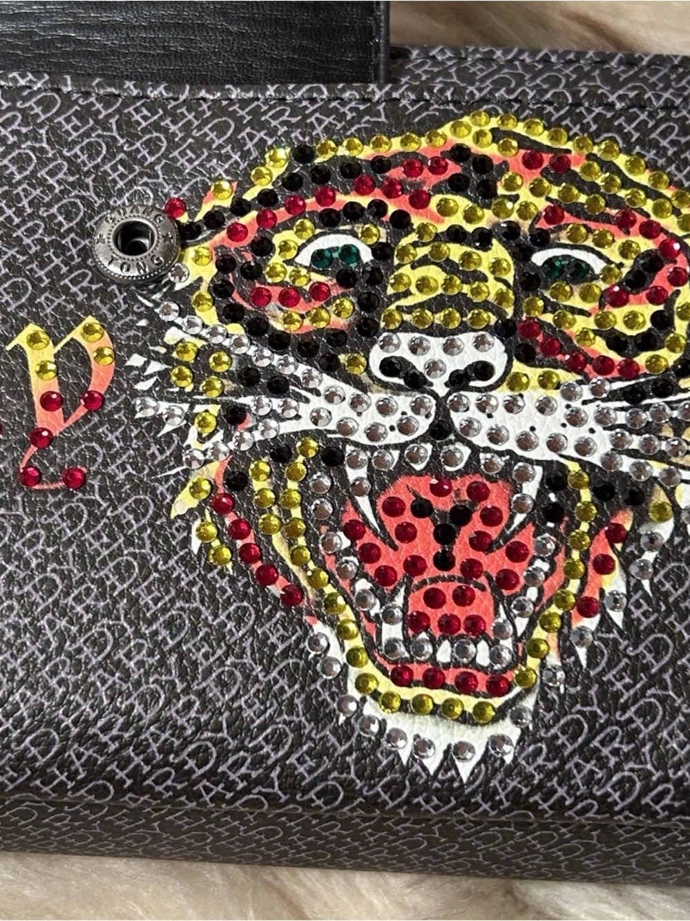 Ed Hardy Black Wristlet Wallet with Multicolor Studded Tiger - Picture 2 of 5
